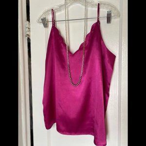 NWT Hot Pink Scallop Neck Silky Bloomfield Cami L